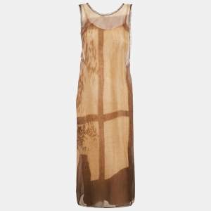 Fendi Brown Silk Byssus Column Midi Dress S