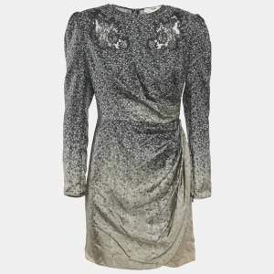 Fendi Black Floral Print Fading Silk Lace Trim Mini Dress S