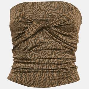 Fendi Brown FF Zucca Monogram Jacquard Knit Strapless Crop Top S