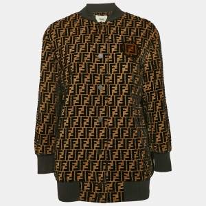 Fendi Black/Brown FF Logo Velvet Bomber Jacket S 