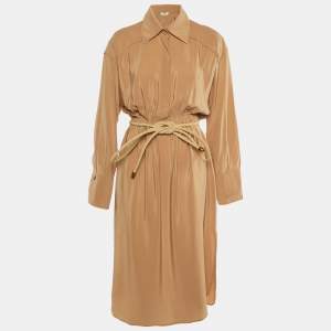 Fendi Beige Silk Crepe Belted Shirt Dress M
