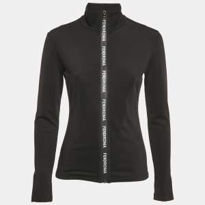 Fendi Black Jersey Logo Band Detail Zip-Up Jacket S