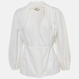 Fendi White Cotton Gathered Wrap Blouse S