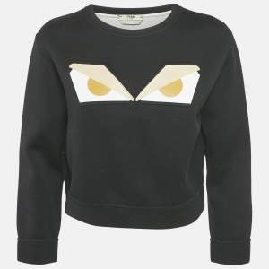 Fendi Black Cotton Monster Eye Print Cropped Sweatshirt S