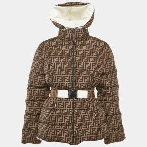 Fendi Brown FF Nylon Belted Down Jacket S