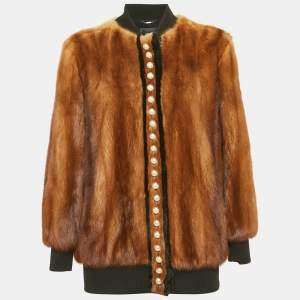 Fendi Brown Pearl Detail Mink Fur Zip-Up Jacket S