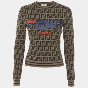Fendi x Fila Brown Zucca Jacquard Knit Pullover S