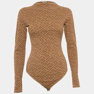 Pre Owned Fendi x Skims Brown Monogram Jersey Bodysuit M