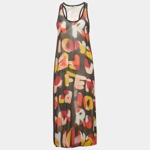Pre Owned Fendi Multicolor/Black Printed Silk Sleeveless Midi Dress M