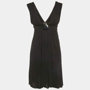 Pre Owned Fendi Black Jersey Logo Detail Belted Sleeveless Mini Dress S