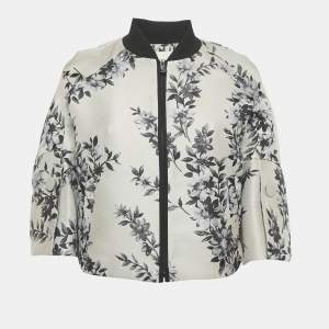 Pre Owned Fendi Beige Floral Jacquard Cropped Zip -Up Jacket XS