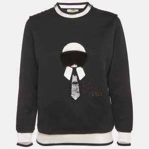 Fendi Black Karl Loves Fendi Cotton Knit Sweatshirt XS 
