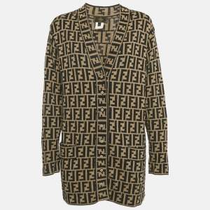 Pre Owned Fendi Vintage Brown Zucca Jacquard Knit Cardigan M