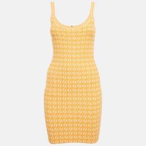 Pre Owned Fendi Orange Zucca Knit Mini Bodycon Dress S