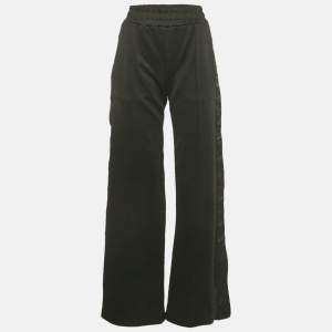 Pre Owned Fendi Black Jersey Side Button Detail Zucca Tape Trimmed Trousers S