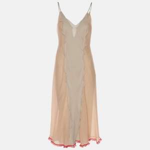 Pre Owned Fendi Beige/Peach Silk Sleeveless Midi Dress S