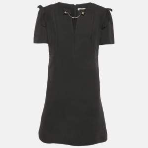 Pre Owned Fendi Black Wool Blend Chain Detail Mini Dress M
