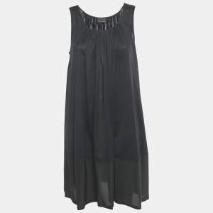 Pre Owned Fendi Black Cotton Silk Trimmed Sleeveless Shift Dress L