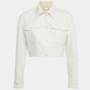 Pre Owned Fendi Cream FF Calligraphy Motif Cropped Denim Jacket L  