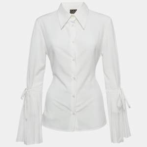 Pre Owned Fendi White Crepe Button Front Tie-Up Detail Blouse L