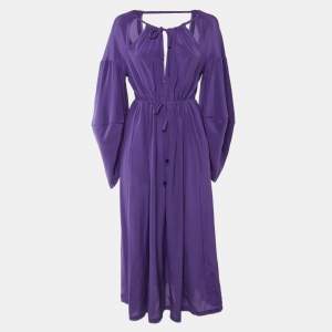 Pre Owned Fendi Purple Silk Cold Shoulder Midi Dress M