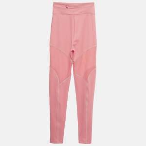 Pre Owned Fendi Pink Mesh Trim Jersey Active Leggings XS