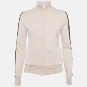 Pre Owned Fendi Pink Zucca Band Trim Cotton Zip-Up Jacket S