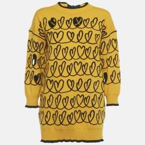 Pre Owned Fendi Yellow Heart Cut-Out Knit Pullover L