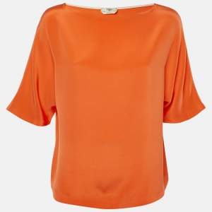 Pre Owned Fendi Orange  Silk Oversized Top S