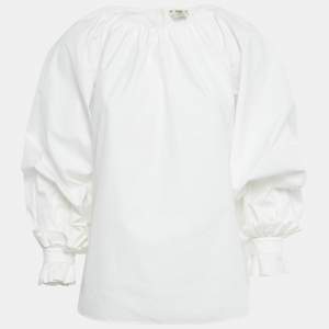 Pre Owned Fendi White Cotton Long Sleeve Blouse M
