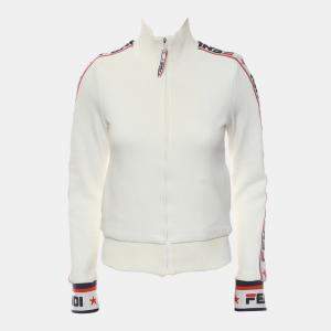 Pre Owned Fendi Logo Ribbon Trim Zip-Up Jacket