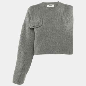Pre Owned Fendi Grey Wool Overlay Jumper S/M 