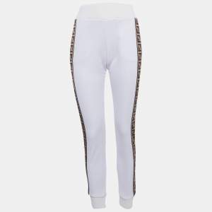 Pre Owned Fendi White Zucca Band Detail Knit Joggers S  