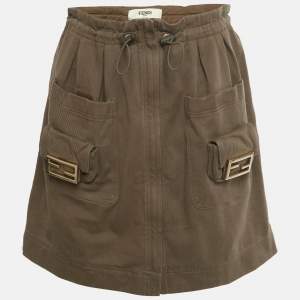 Pre Owned Fendi Brown Denim Pocket Detail Mini Skirt M