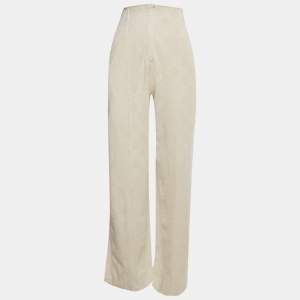 Pre Owned Fendi Cream Lace High Waisted Trousers M