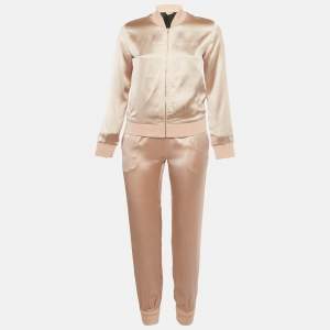 Pre Owned Fendi Pink Satin Zip-Up Jacket and Pants Set S