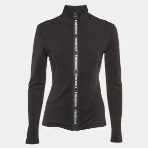 مملوكة مسبقًا جاكيت فيندي قميص أسود بشريط شعار بسحّاب للمسار صغير (سمول)