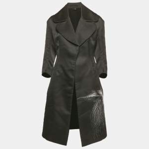 Pre Owned Fendi Black Floral Patterned Wool Blend Open Front Coat S