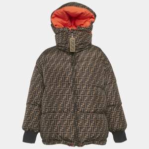 مملوكة مسبقًا Fendi Brown/Orange Zucca Print Synthetic Reversible Puffer Jacket M