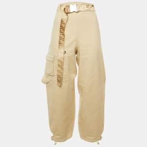 مملوكة مسبقًا بنطلون كارجو فنيدي قطن بيج بحزام كبير (ميديوم)