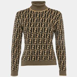مملوكة مسبقًا Fendi Vintage Brown Zucca Wool Knit Turtle Neck Pullover M