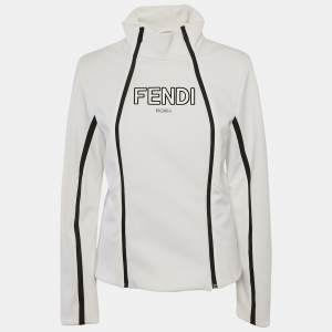 مملوكة مسبقًا Fendi White Logo Print Technical Jersey Ski Jacket M