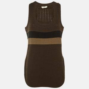 مملوكة مسبقًا Fendi Brown Cotton Knit Sleeveless Pullover M