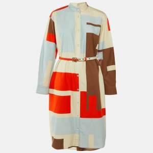 مملوكة مسبقًا Fendi Multicolor Puzzle Print Cotton Shirt Dress M 