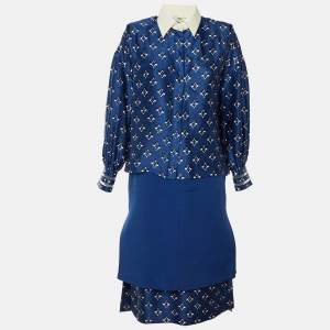 مملوكة مسبقًا Fendi Navy Blue Printed Silk Blend Top & Skirt Set S/M