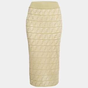 Pre Owned Fendi Green/Cream FF Stretch Knit Pencil Skirt M