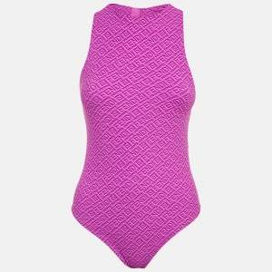 Pre Owned Fendi Pink Logo Printed Stretch Knit Bodysuit L