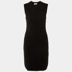 Pre Owned Fendi Black Pattered Knit Short Dress M
