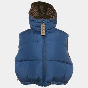 مملوكة مسبقًا Fendi Brown/Blue FF Zucca Pattern Synthetic Reversible Biker Jacket M