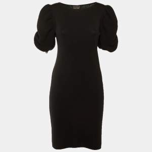 Pre Owned Fendi Black Merino Wool Puff Sleeve Knee Length Dress M